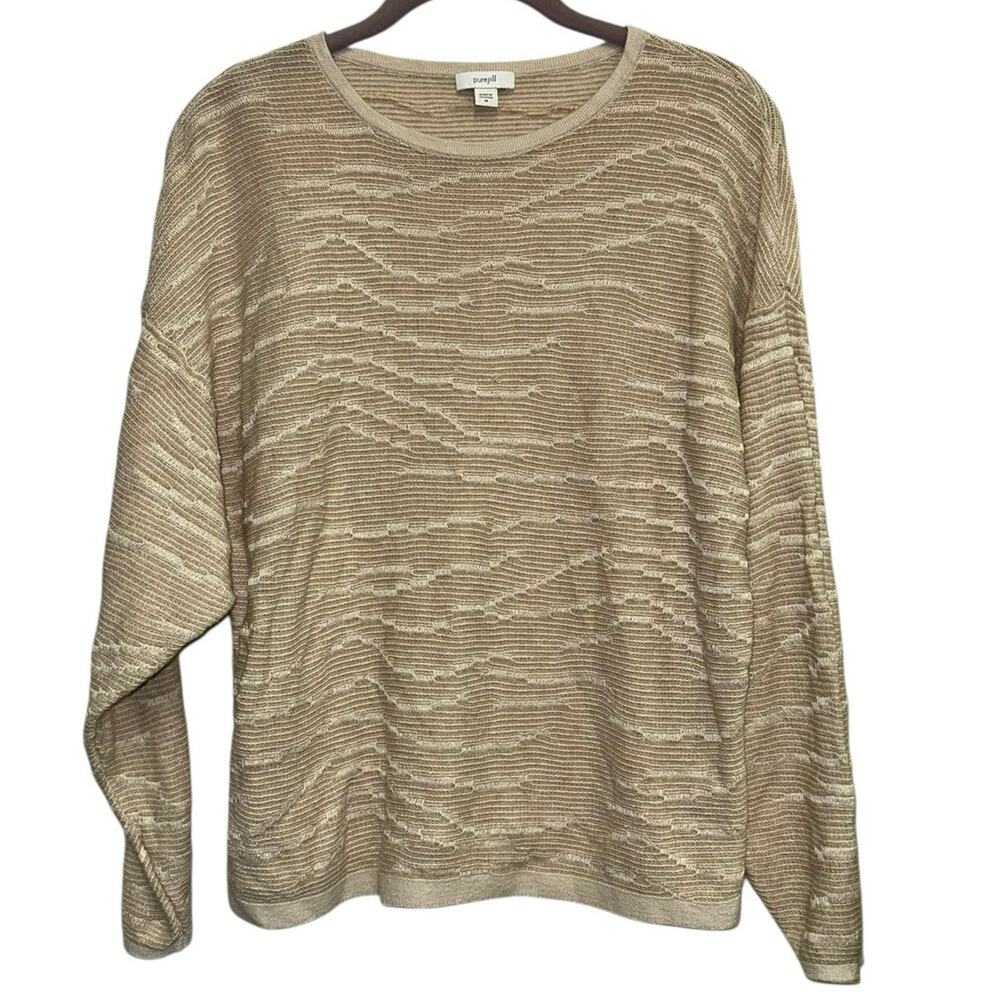 Pure Jill Beige Textured Linen‎ Blend Pullover Sweater Top Medium